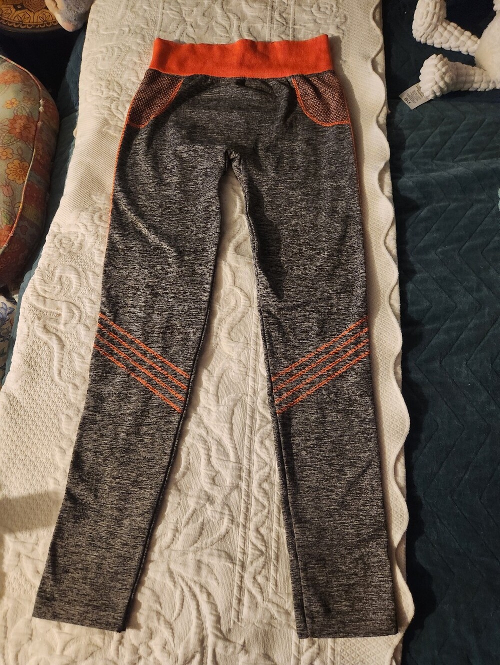 women's Grey Active Leggings with orangr Accents size L/XL